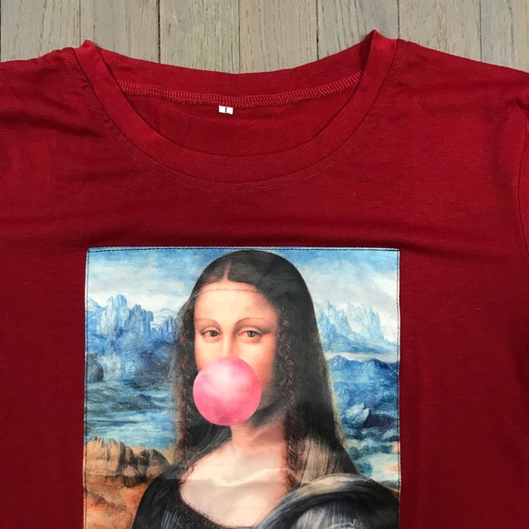 The Mona Lisa Bubblegum Red Graphic Tee T Shirt - Picture 5 of 8